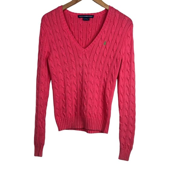 Ralph Lauren | Sweaters | Ralph Lauren Sport Vneck Cable Knit Pullover  Sweater Cozy Cotton Pink Womens M | Poshmark